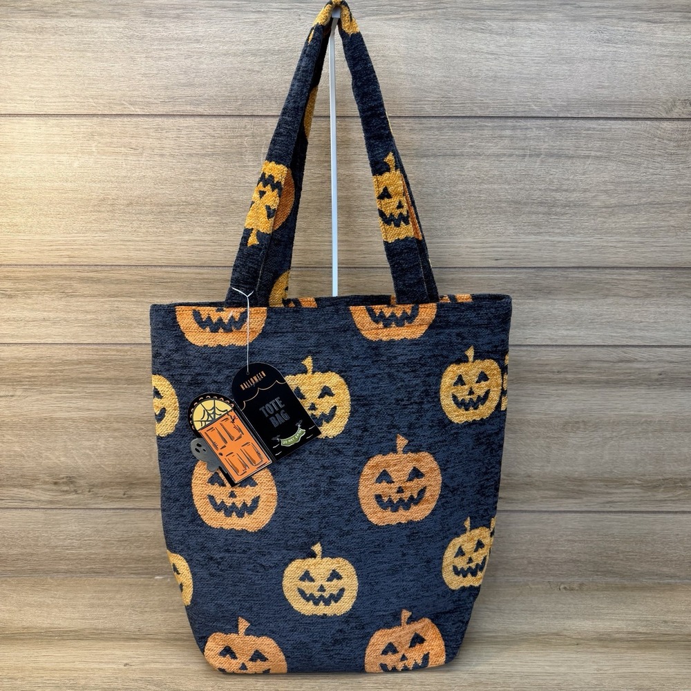 Pumpkin Jack O Lantern Large Fuzzy Tote Bag Purse Halloween Spooky Soft New